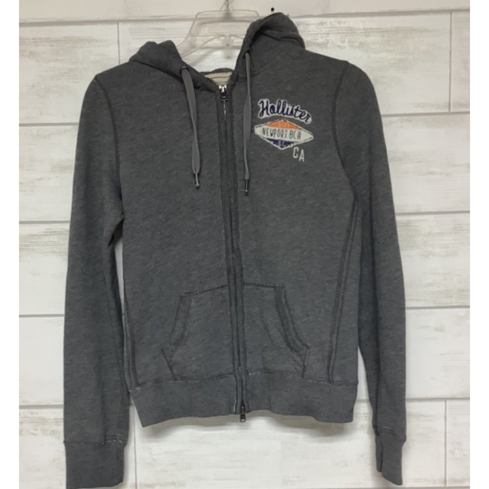 Y2K Hollister Full Zip Hoodie Sweatshirt Grey Mens Size M Newport Beach